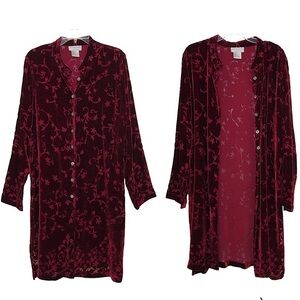 Víctor Costa Occasion Silk Velvet Burnout Burgundy Button Up Side Split Kimono L